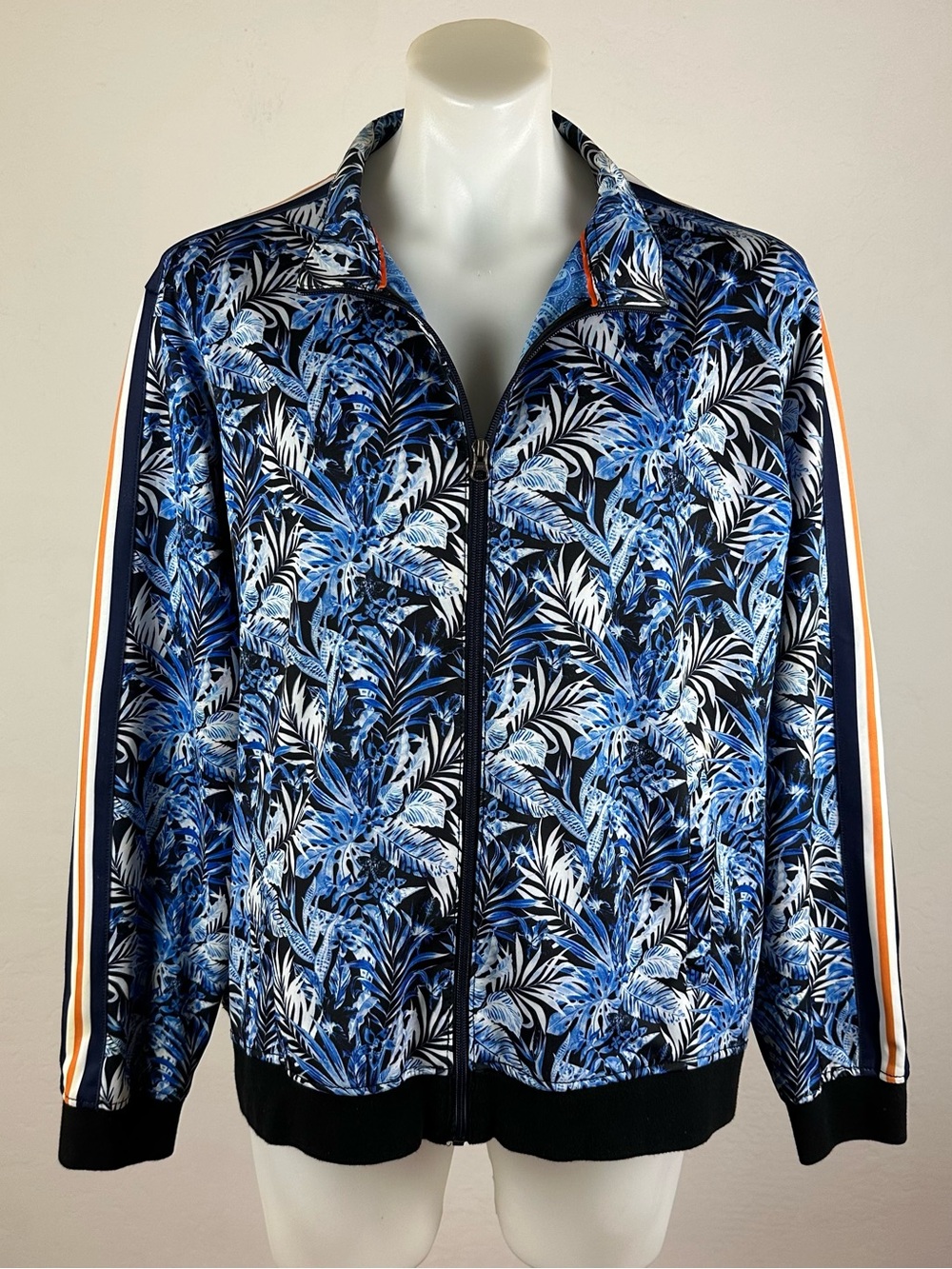 Tallia Men’s Bomber Jacket with Tropical Graphic and Contrast Stripes